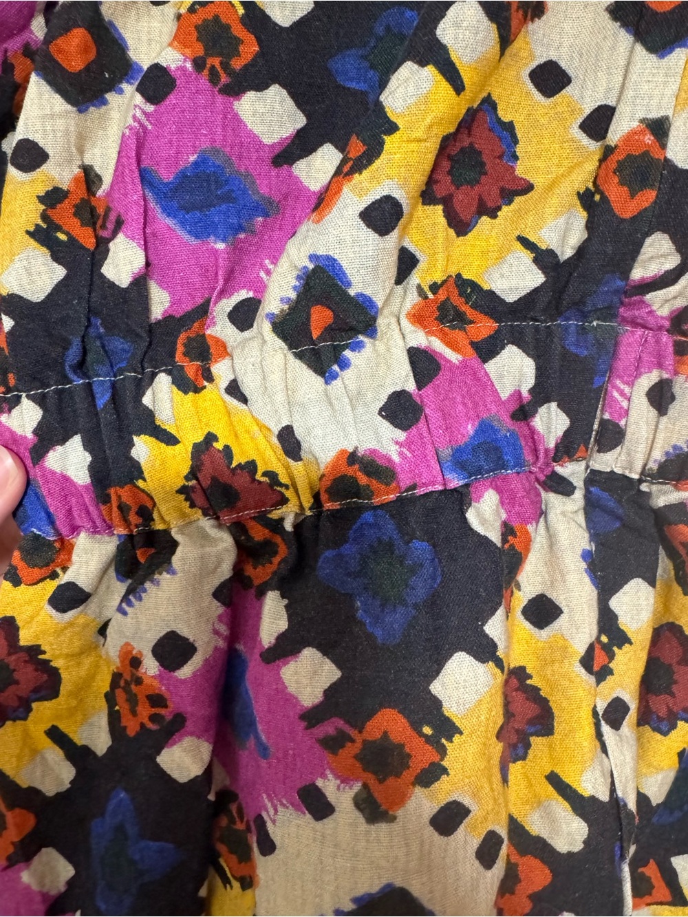 RHODE Multicolor Geometric Puff-Sleeve Mini Dress in Pink, Yellow & Blue - Picture 7 of 8
